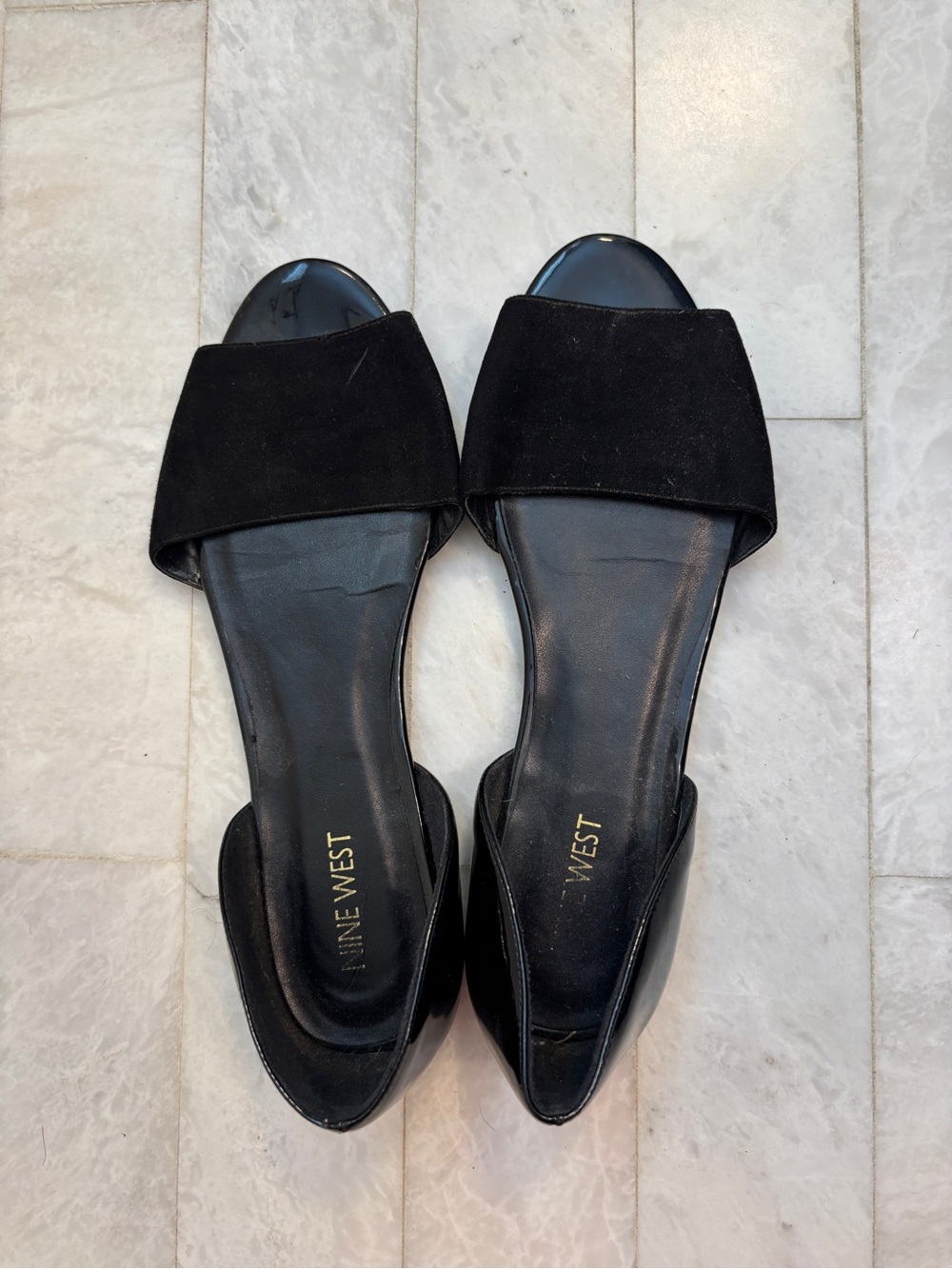 Nine West Black Suede Open-Toe D'Orsay Flats